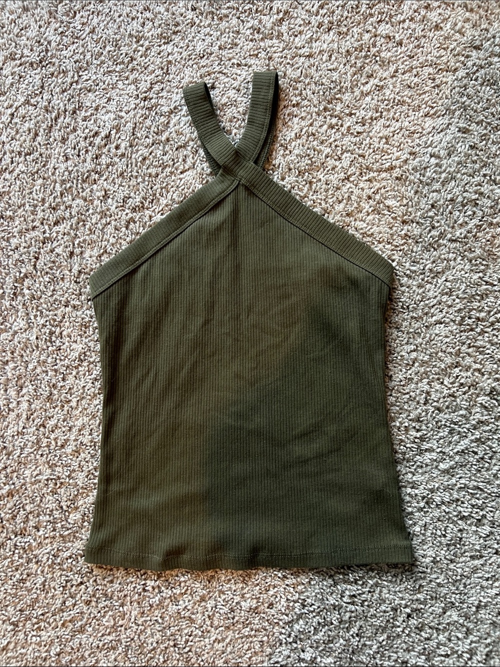 SO Olive Green Ribbed Halter Tank with Cross Straps